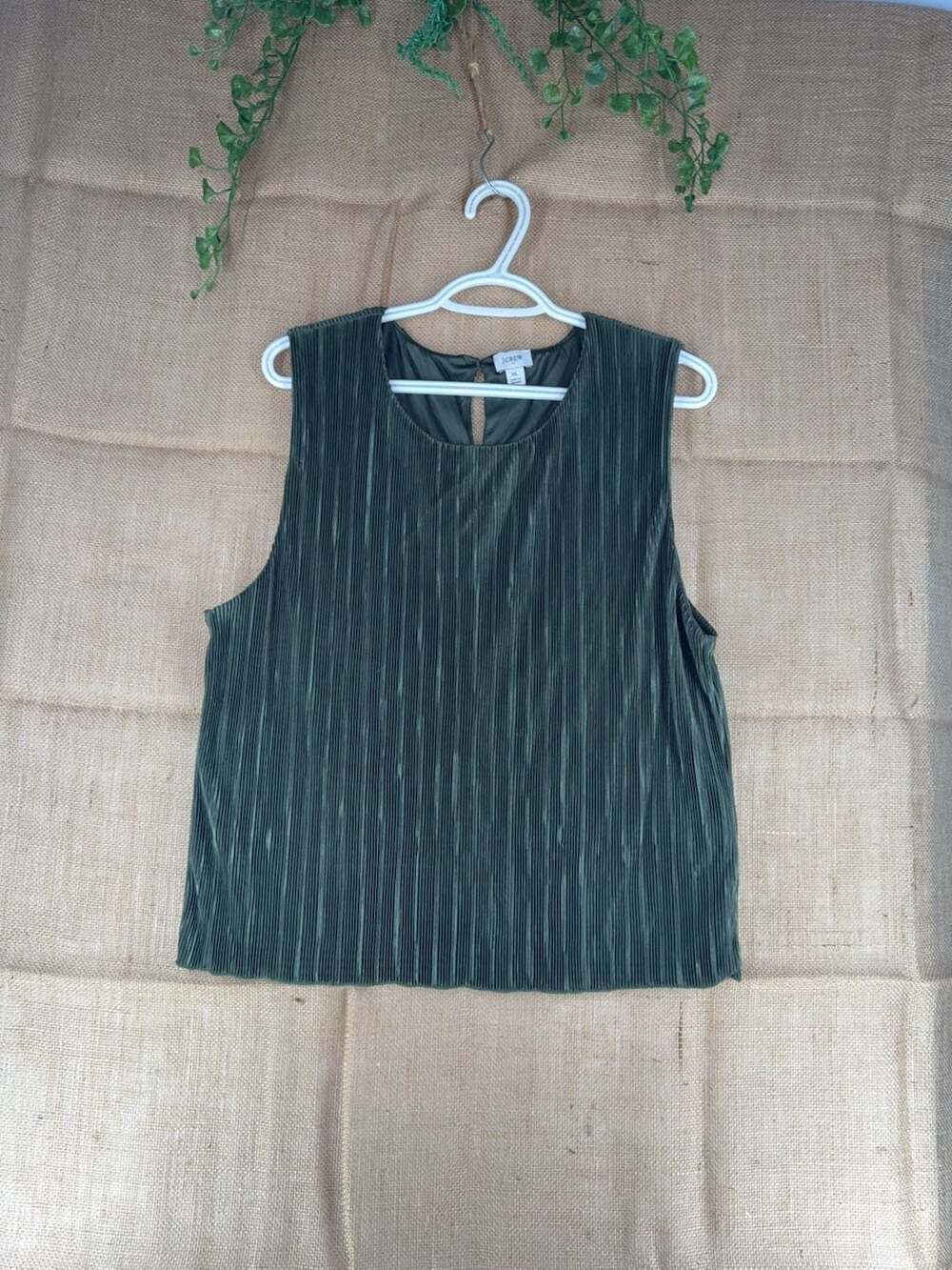 J.Crew Women's Pleated Sleeveless Shell Top Dark Green Size XL
